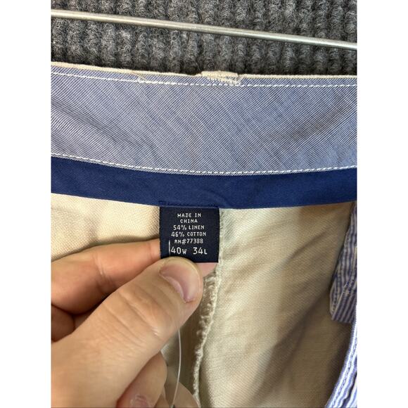 J Crew Mens Linen Blend Wide Leg Pants Size 40 Tan Mid Rise Preppy Resort Travel - Picture 12 of 13